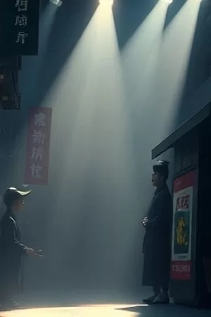 暗河灯塔动画海报，地下暗河上的昏黄灯盏